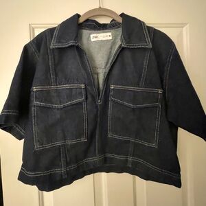 Zara Women's Navy Blue Jean Denim Top